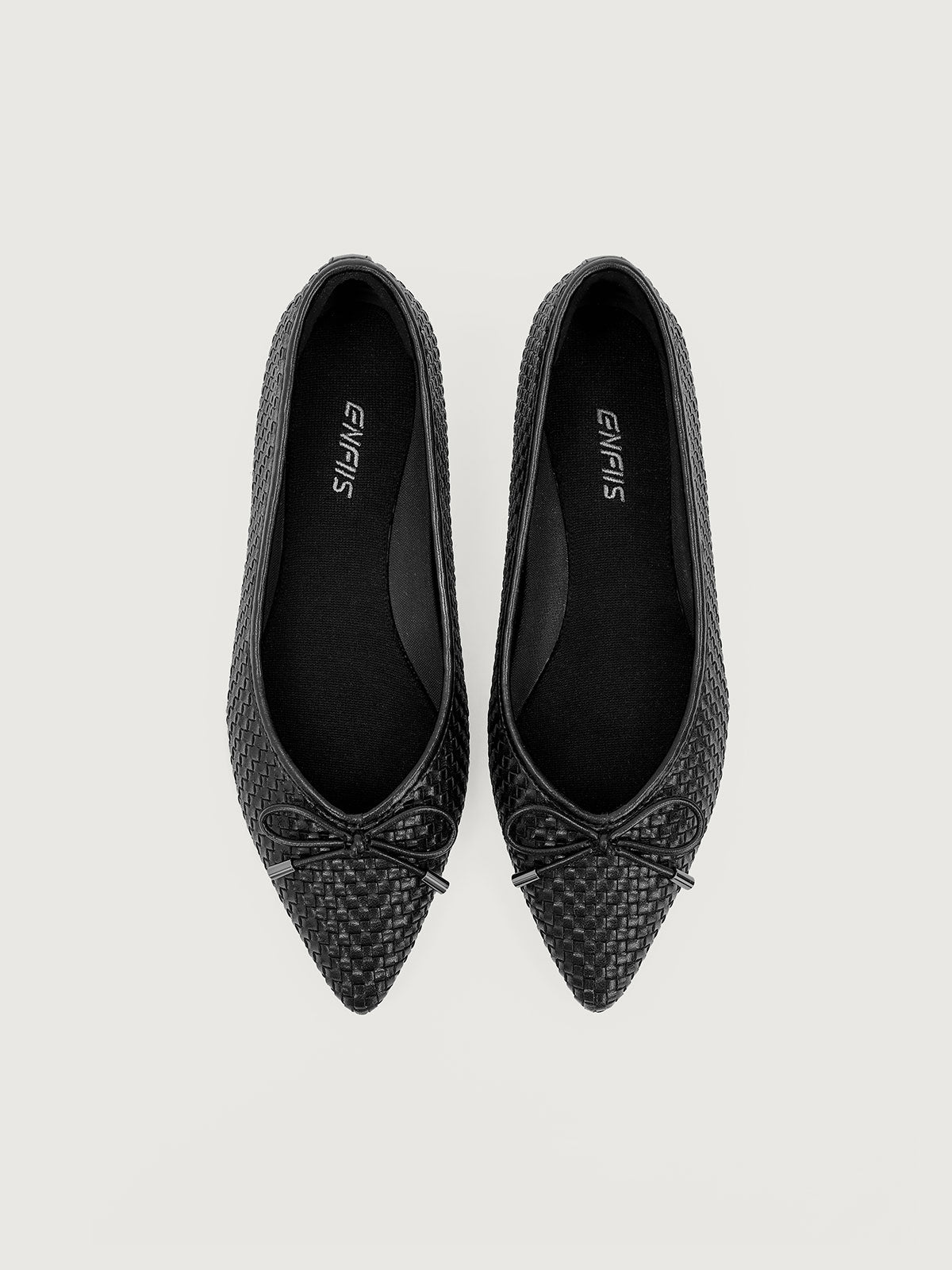 Black Sheepskin Pattern Vegan Leather Woven Ballet Flats - Narrow