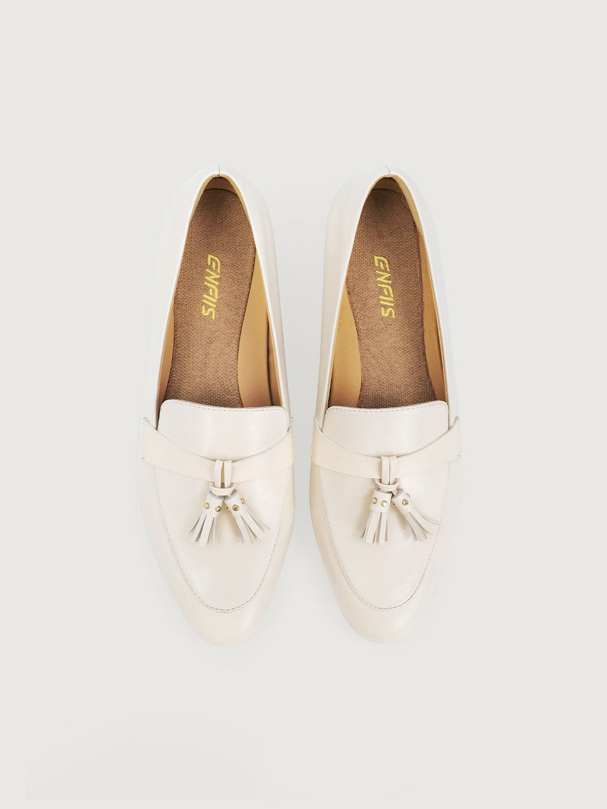 Off-white Lamb Pattern Vegan Leather Tassel Loafers - Narrow