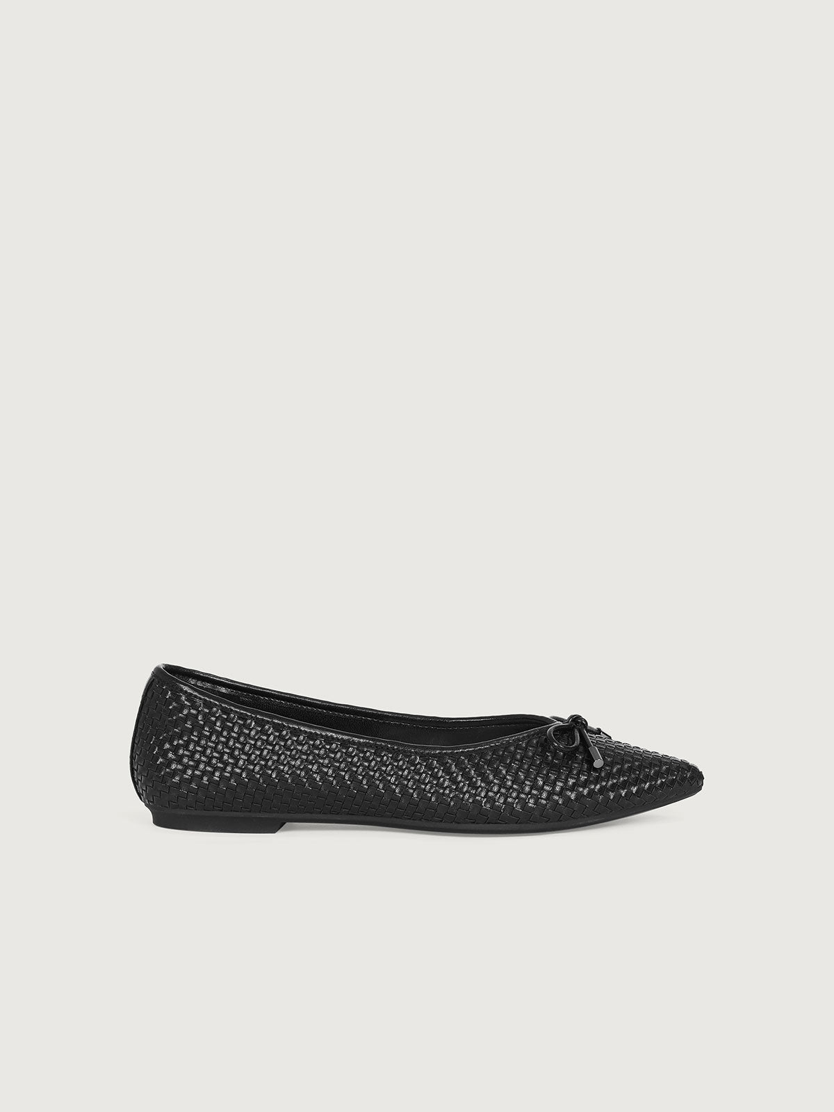 Black Sheepskin Pattern Vegan Leather Woven Ballet Flats - Narrow