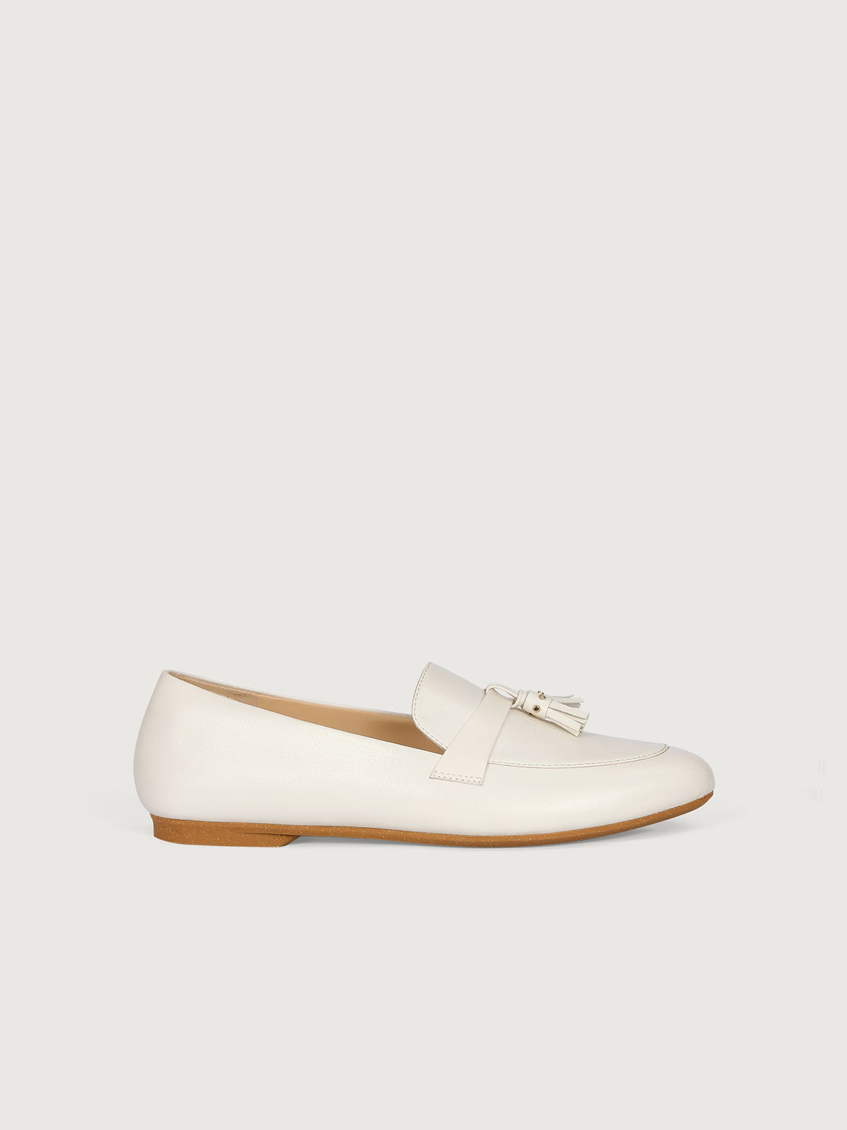Off-white Lamb Pattern Vegan Leather Tassel Loafers - Narrow