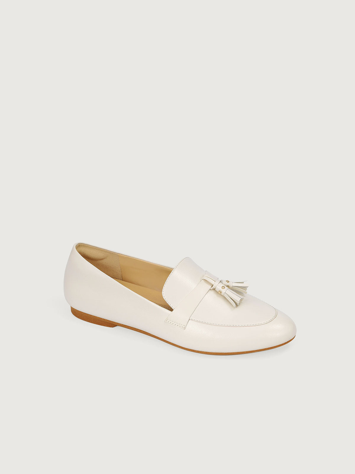 Off-white Lamb Pattern Vegan Leather Tassel Loafers - Narrow