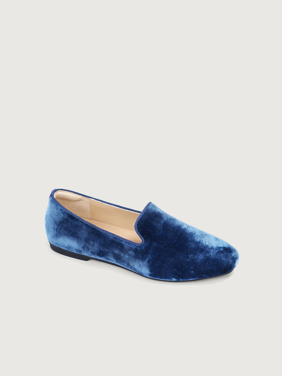 Blue Silk Velvet Loafers - Narrow